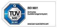 Abzeichen eines TÜV-Süd-Siegels ISO 9001