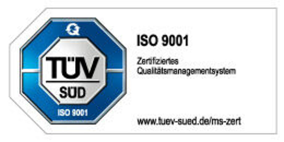 Abzeichen eines TÜV-Süd-Siegels ISO 9001